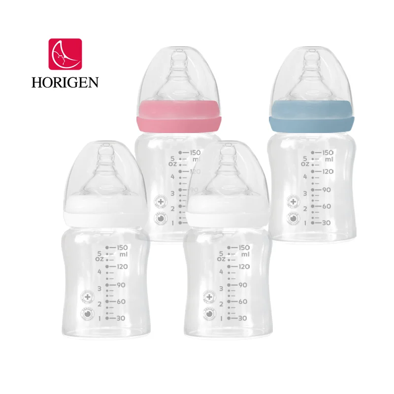 Amzone hot selling baby products wide neck borosilicate glass baby bottle organic feeding bottle for newborn baby