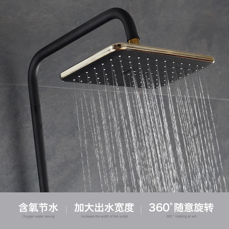 Wall mounted bathroom square shape rain shower rainfall gold shower set