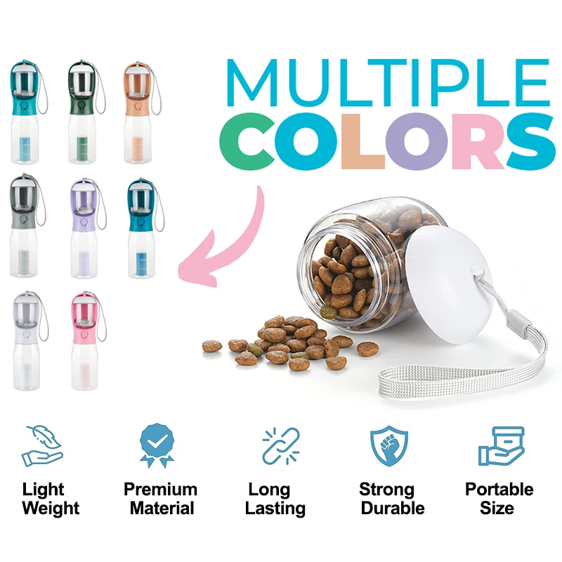 3 in 1 Portable Travel Dog Bowl Dog Water Bottle with Food Container Replaceable Poop Bags Water Filters