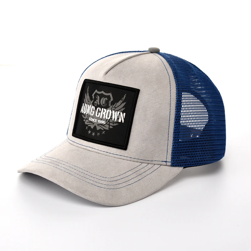 Custom Design 3d Embroidered Custom Logo 5 Panel 100% Cotton Suede Gorras Mesh Trucker Hat Cap