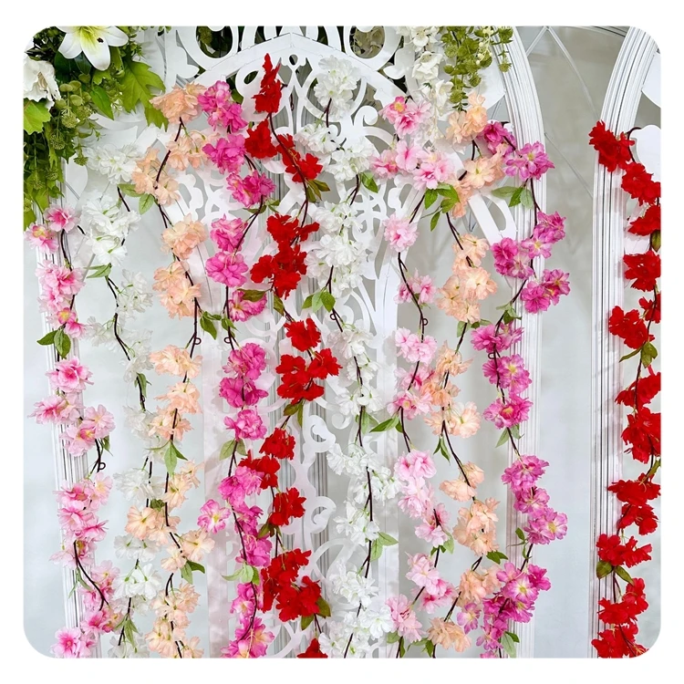 Cherry Blossom Garland Long Cherry Blossom Tree Branch Wall Ceiling Hanging Decoration 170cm Vines for Wedding Fence Decor