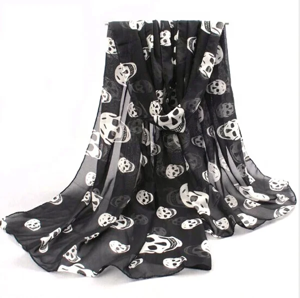 Модный женский дешевый кашемировый шифоновый шарф с принтом Черепа шарф из пашмины