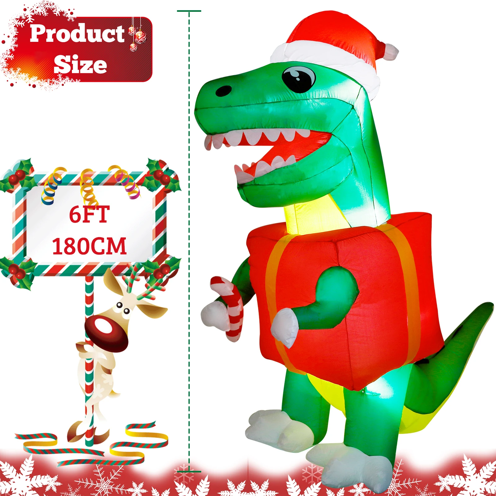 Ourwarm Fast Inflation Custom Ornament Outdoor Yard Decoration Led Dinosaur Christmas Inflatable