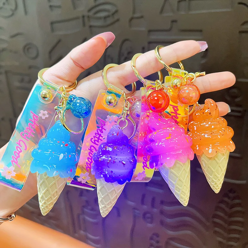Lilangda Creative Cute Couple Bag Accessories Wholesale Automotive Hanging Accessories Acrylic Material Ice Cream Keychain