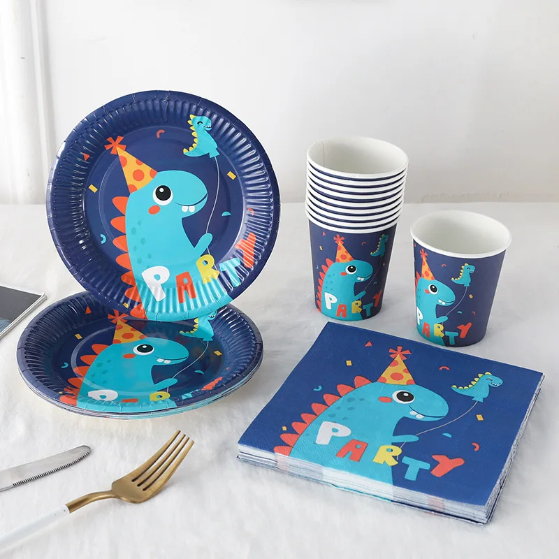 New Dinosaur Theme Party Supplies Set Paper Plate Cup Dinnerware Custom Happy Birthday Party Dinner Plates Disposable