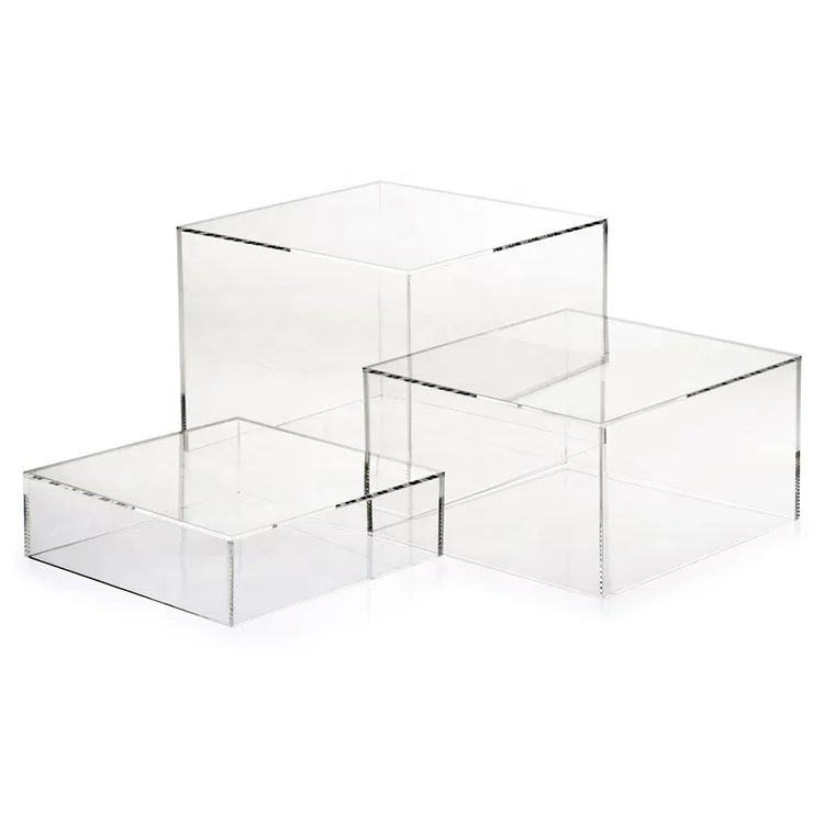 Transparent Clear Acrylic Cube Risers Set Of 3 Display Stand With Hollow Bottoms Acrylic cylinder