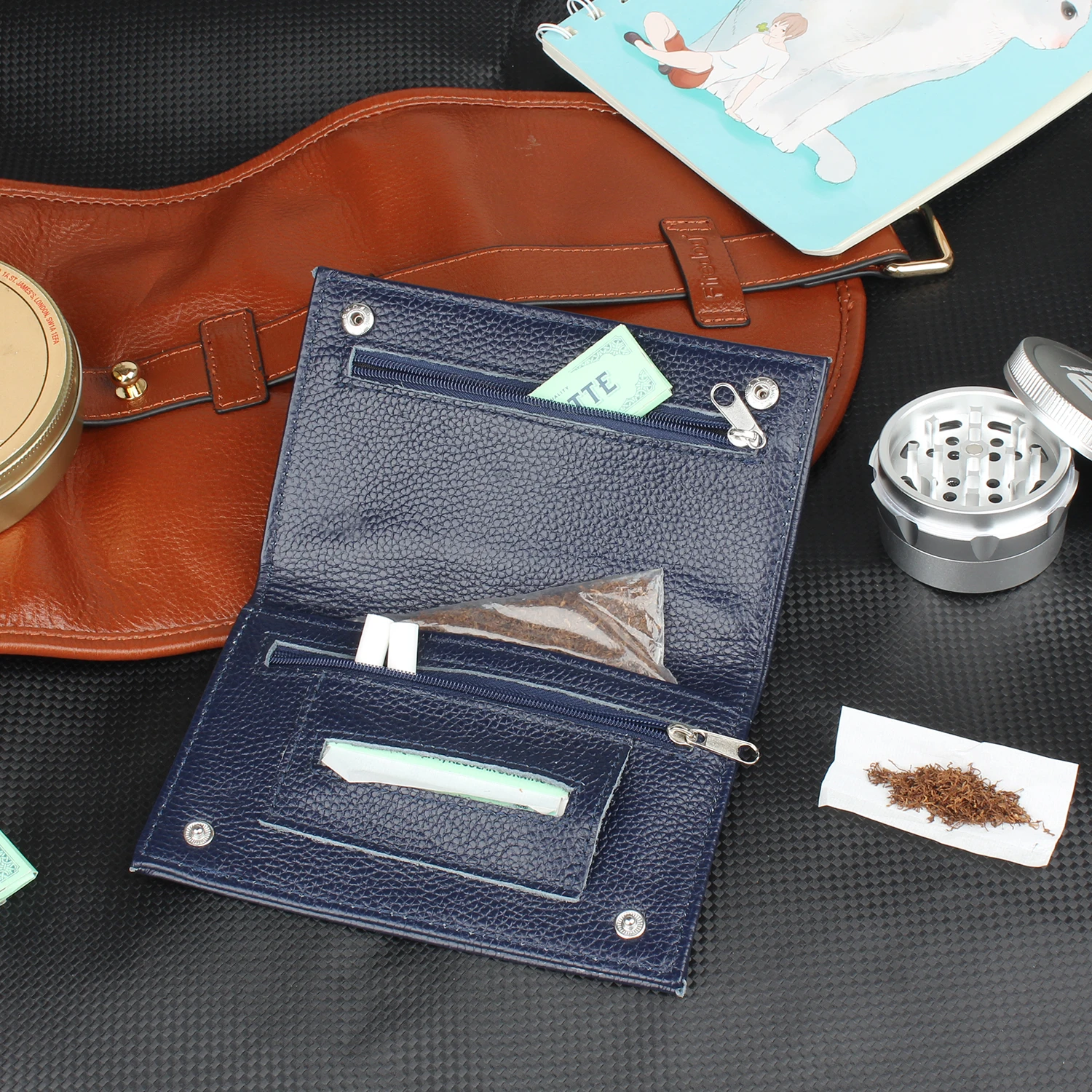 Custom Genuine Leather Tobacco Pouch Bag for Tobacco Rolling Paper