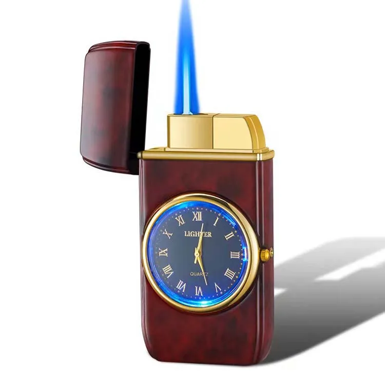Wholesale Custom Metal Butane Gas Flint Lighter with Clock USB Style Jet for Men Cheap Price Cigarette Watch Lighter Giveaways