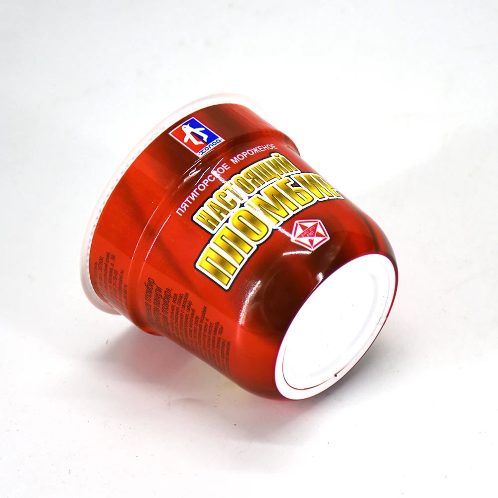 Lucky Time Disposable Cups Plastic Shrink Sleeve Label Ice Cream Yogurt Cup with Foil Lid