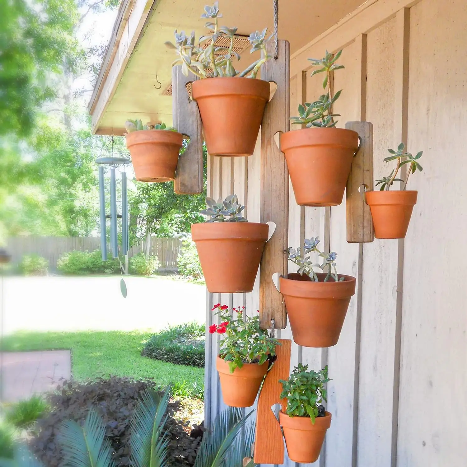 Housewarming Gifts outdoor indoor wooden Vertical Hanging Terracotta Pot Holder Clay Pot Hanger
