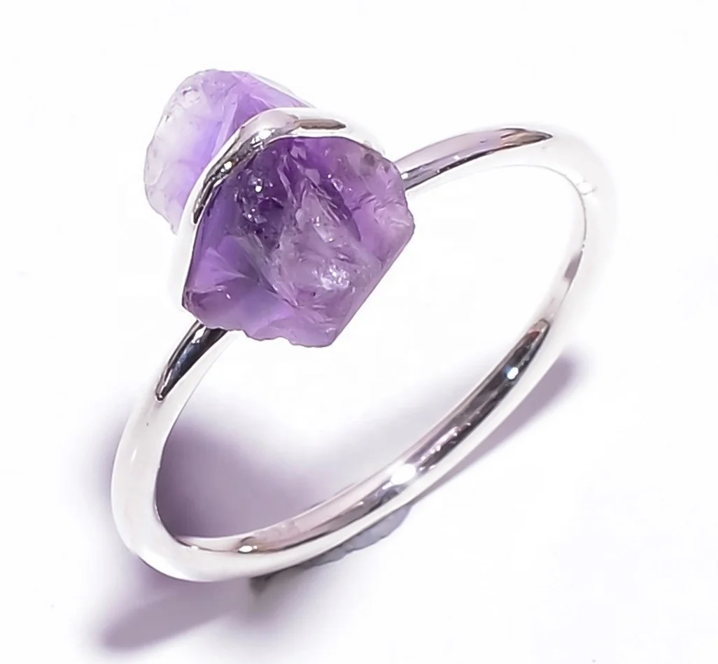 Custom adjustable rhinestone lady jewelry fashion raw gemstone quartz rings