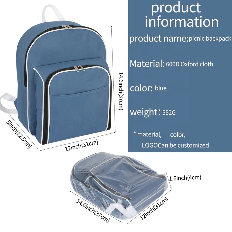 Polyester Foldable 2 Person Sunny Life Picnic Backpack Set Camping Wine Insulated Cooler Picnic Bag