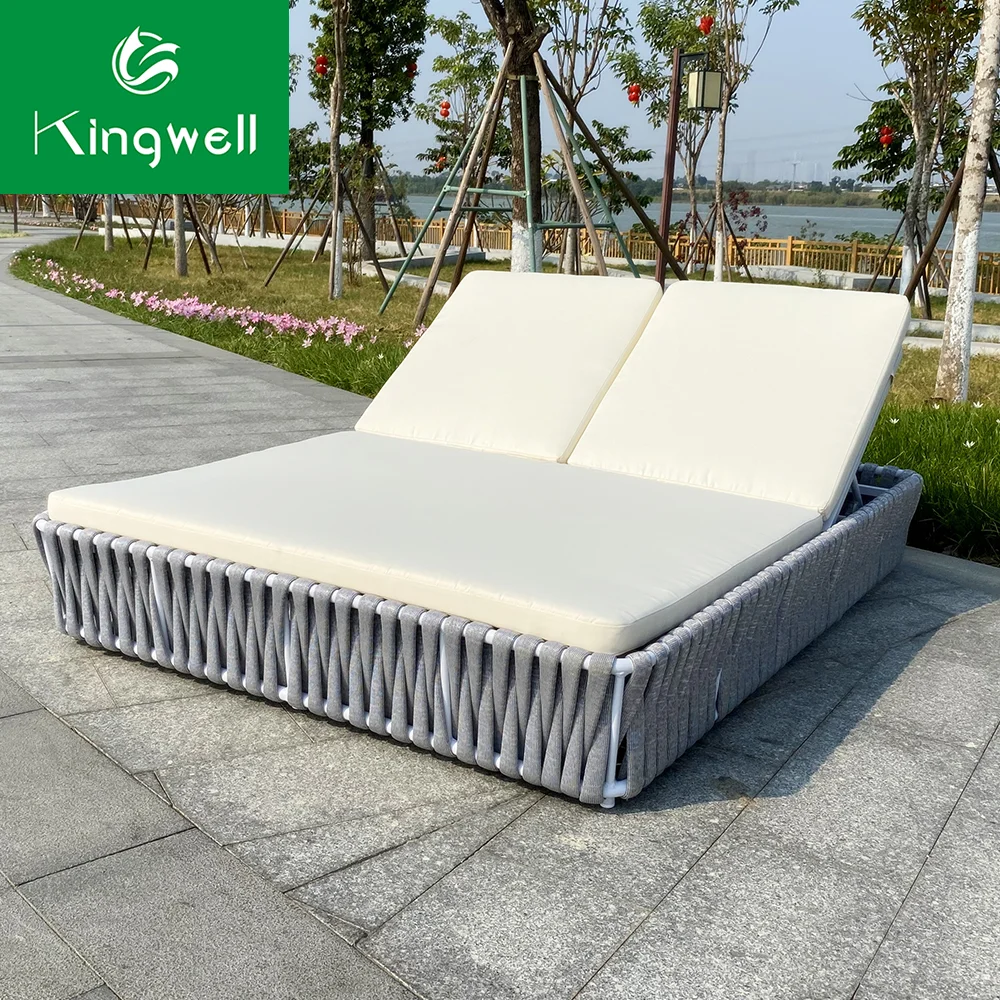 
Trendy outdoor furniture aluminum rope weaving round daybed with canopy 
