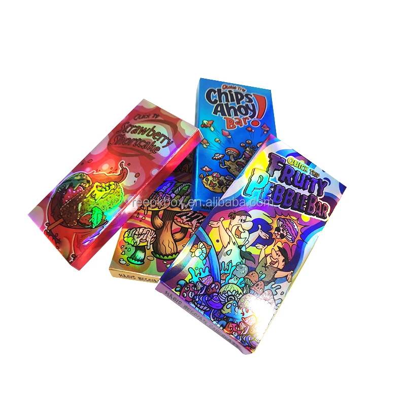 Chocolate Bar Packaging Box Packaging Custom Holographic Cartoon Resistant One Gummy up Edible Mushroom Chocolate Bar Child Food
