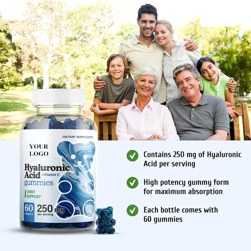 OEM/ODM/OBM Organic Collagen+Hyaluronic acid+Vitamin C+Gluta Gummies Dietary Supplement Skin Whitening Hyaluronic Acid Gummies