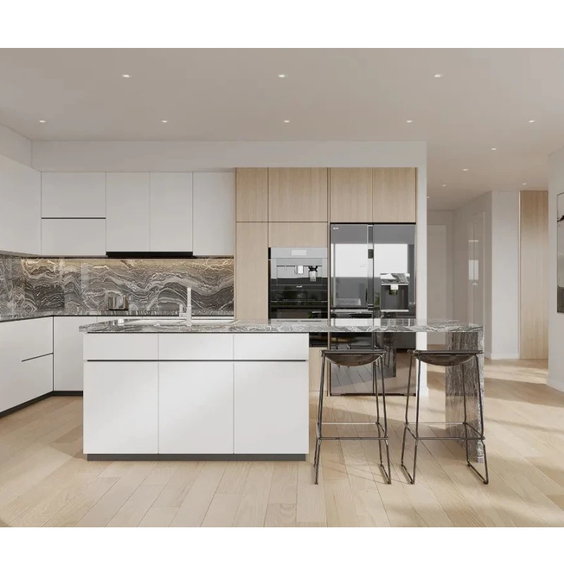 CBMMART Modern Design Custom Kitchen Cabinet  High Gloss  2 Pac Lacquer Finish Kitchen Furniture