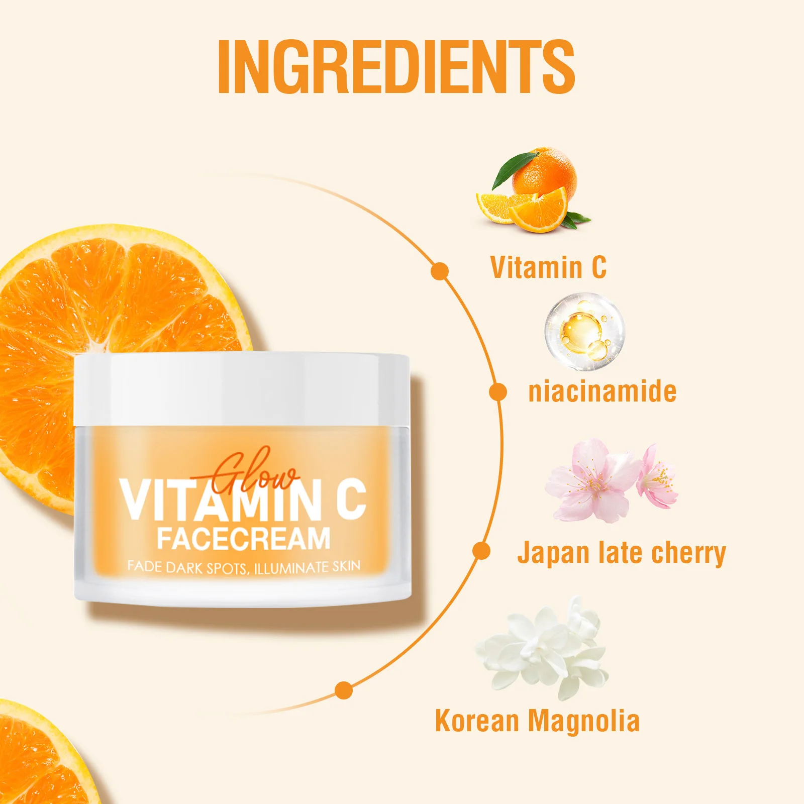 Wholesale Vitamin C face cream private label organic Moisturizing Dark Spot Remover Anti Aging Lightening Whitening face cream
