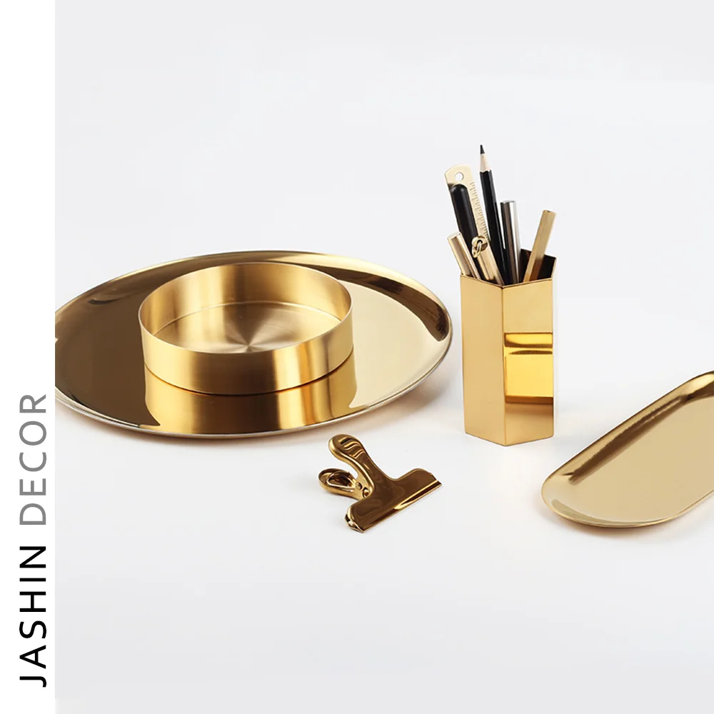 European Metal Round Mirror Tray Hotel Home Serving Plate Storage Tray Decorative