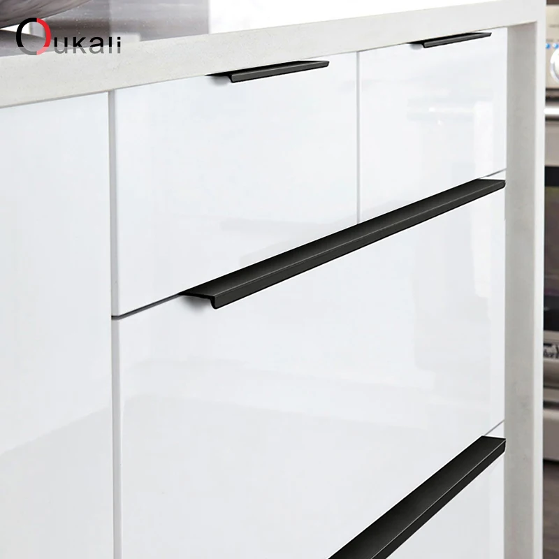 Oukali Simple 800mm Aluminum Profile Hidden Handle Embedded Kitchen Wardrobe Profile Drawer Cabinet Furniture 128Mm Gold Handles