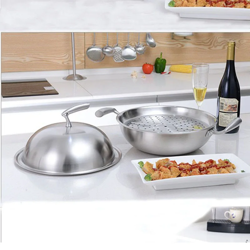 New Design Nonstick 304 Stainless Steel Frying Pan Deep Induction Wok Flat Bottom Gas Universal With Lid