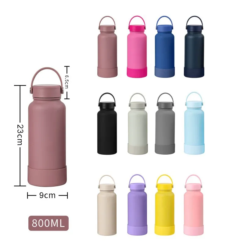 Sports Water Bottle 650ml Double Layer Silicone Sleeve Water Bottle with Handle Rubber Bottom