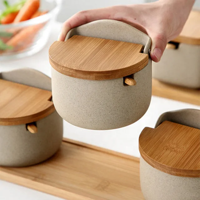 Vietnam Kitchen Food Seasoning Pot Japanese Style Storage Bottles Jar Sets With Seal Wood Bamboo Lid