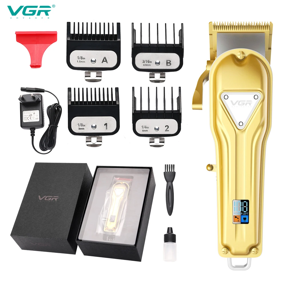 VGR V-140 New Cordless Barber Haircut Professional Rechargeable USB Salon Wholesale Gold All Metal With Lcd Hair Clipper Trimmer