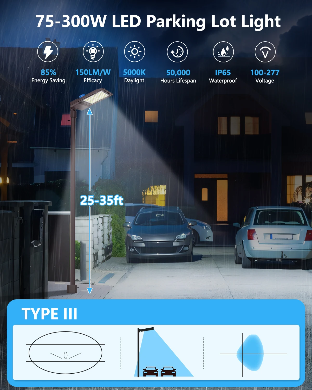 Street Shoebox Lamp 100 150 200 240 300 Watt Photocell Outdoor Flood Garden Wall Fixture Led Parking Lot Light