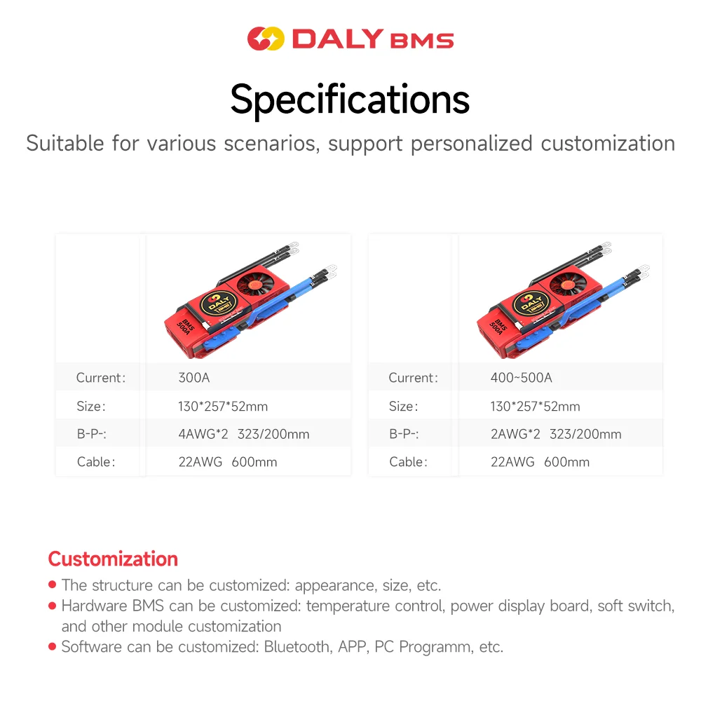 Daly Smart lithium battery lifepo4 BMS 4S 12V Solar Systems 20S 24S 60V 72V 300a 400a 500a home storage high current bms