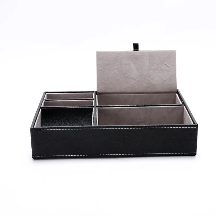 Wholesale PU desk organizer tray valet coin phone tray Drawer Storage Organizer 5 Divider for hotel home office