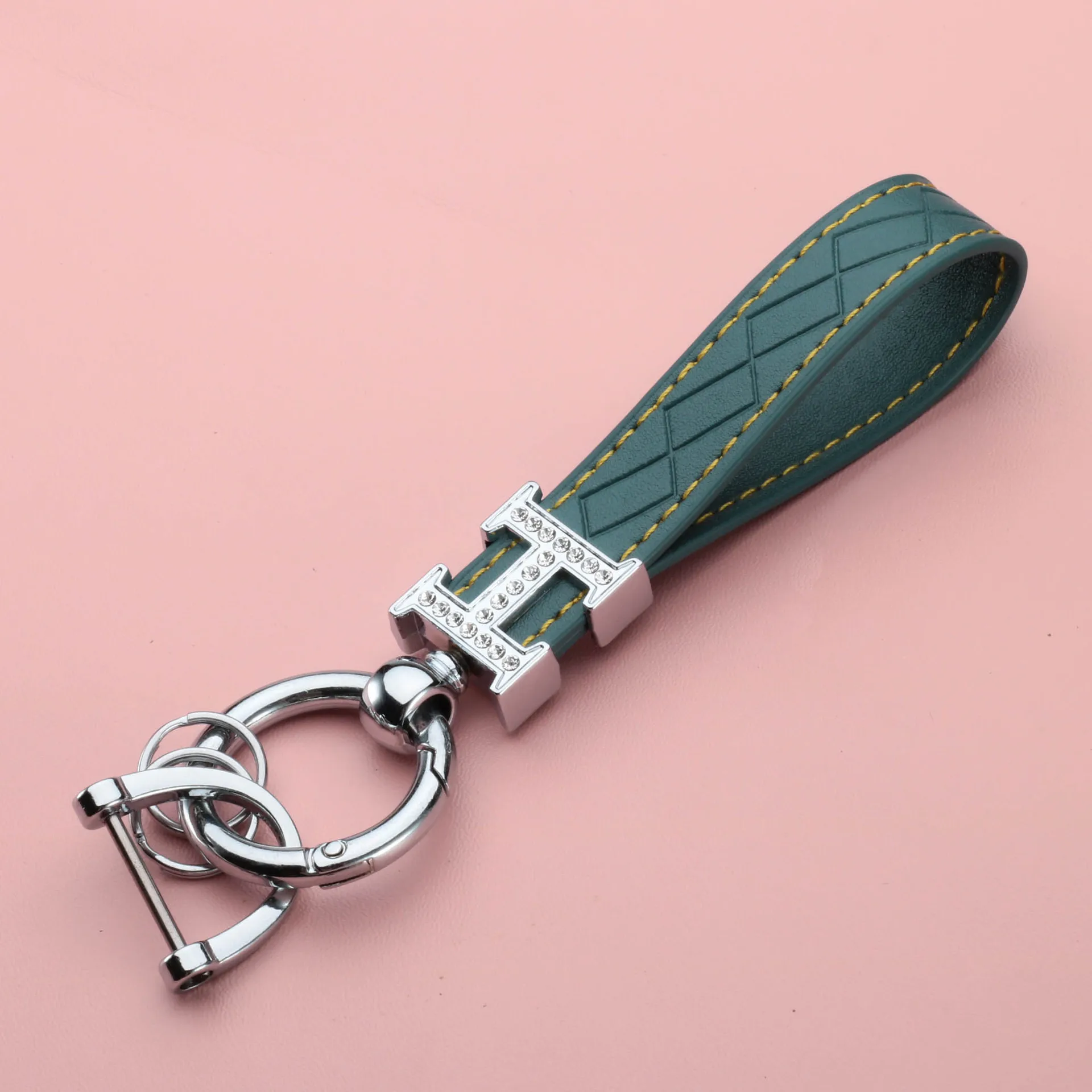 Oem Metal Letter H Horseshoe Buckle Leather Keychain Keyring Leather Auto Key Chain Car Keyfob Keyholder Car Keys Llaveros