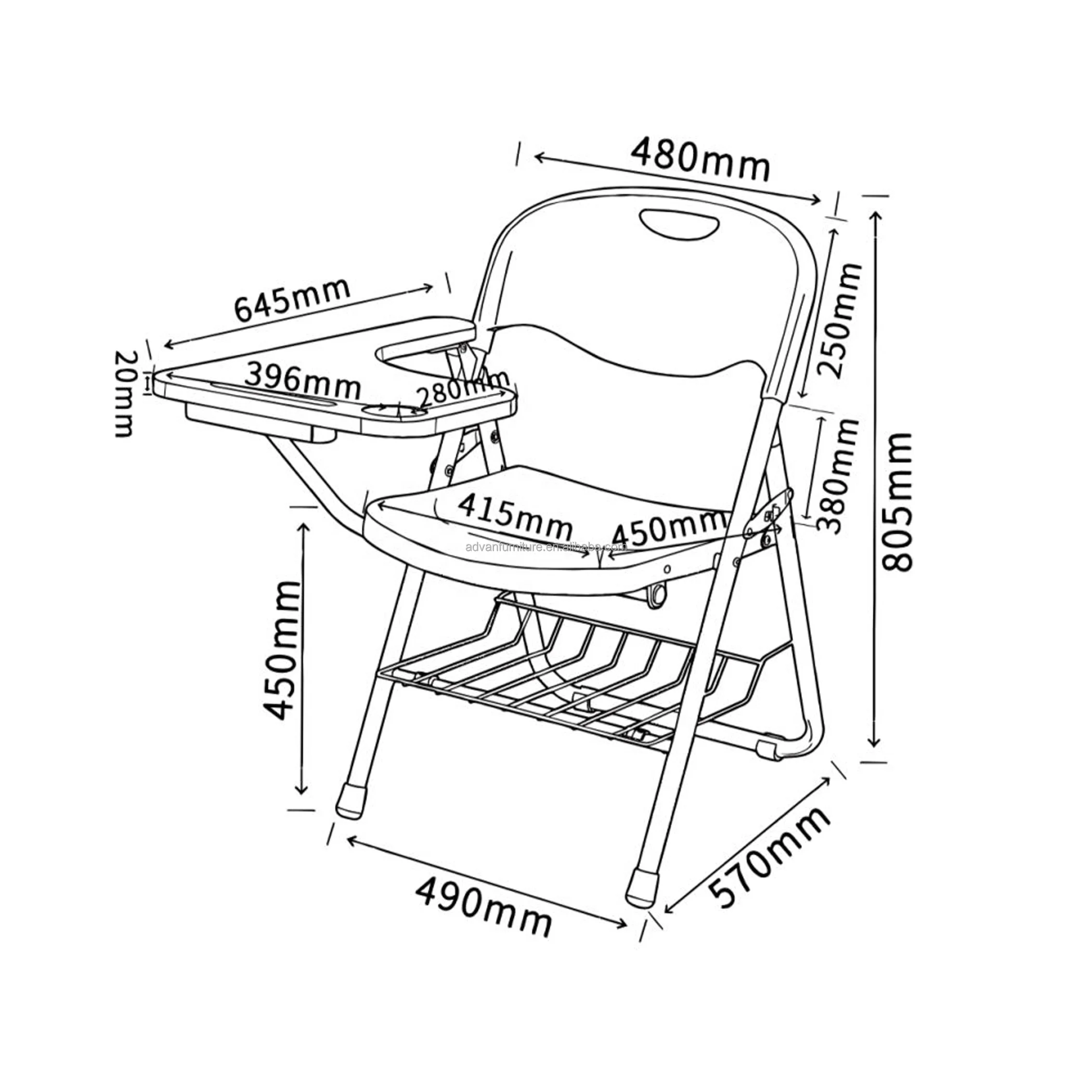 Hot Sale Folding Classroom School Chairs Wholesale Training Room Chair College School Study Chair With Writing Tablet Arm