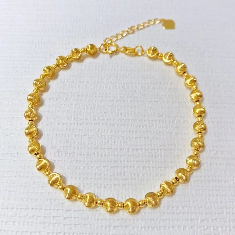 Xinfly Trendy Pure 18K Real Gold 4mm Bead Bracelet Bangle Au750 Jewelry Women Ladies Girls Gifts Custom