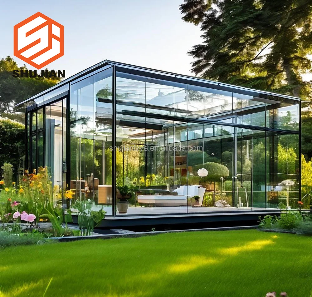 FREE DESIGN Sun house garden sunrooms curved glass outdoor modern glass aluminum sunroof Extendable sun house