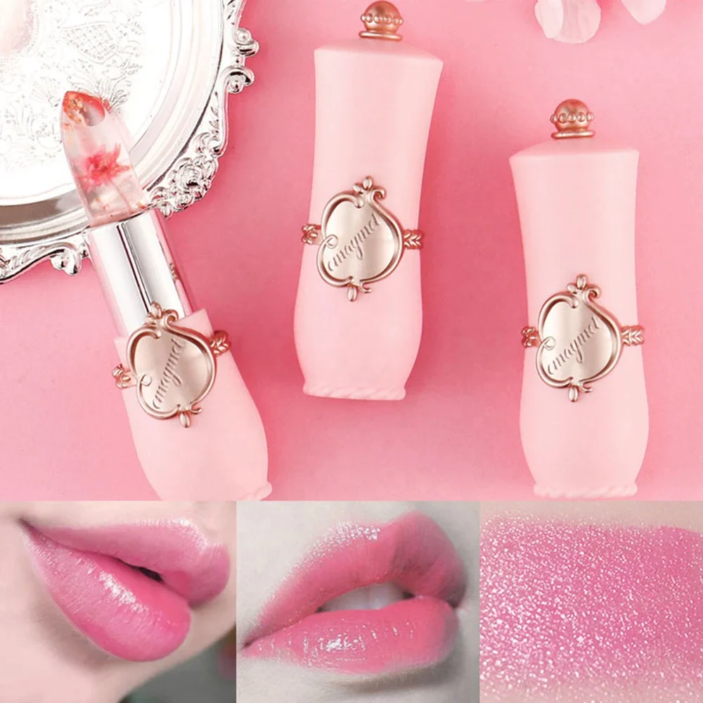 Hot selling 6 colors dry flower nude matte lipstick color changing lip balm lip stick waterproof jelly crystal lipstick