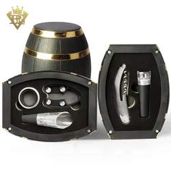 Opener Pourer 5 Piece Wine Bottle Accessory Gift Set with Wine Barrels Box