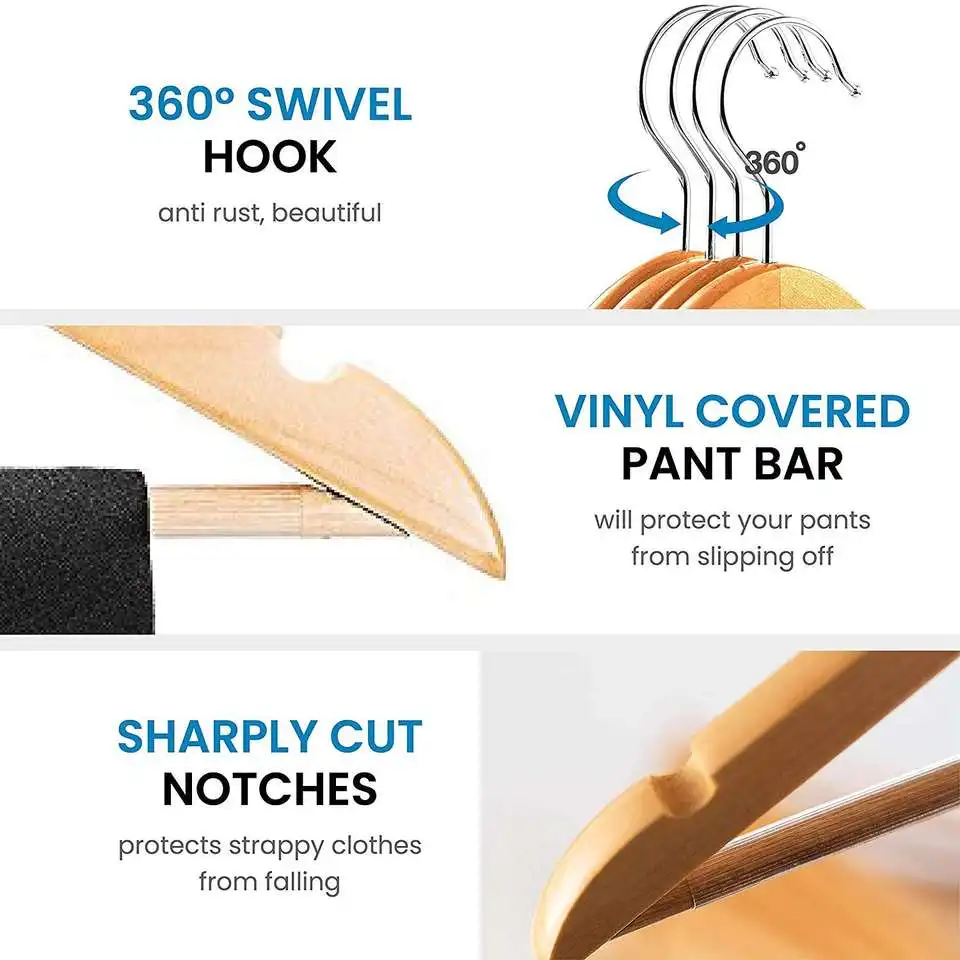 1 Pc Natural Wooden Clothes Storage Hangers No Slip No Deformed Wardrobe Hanger Coat Trousers Organizer Rack
