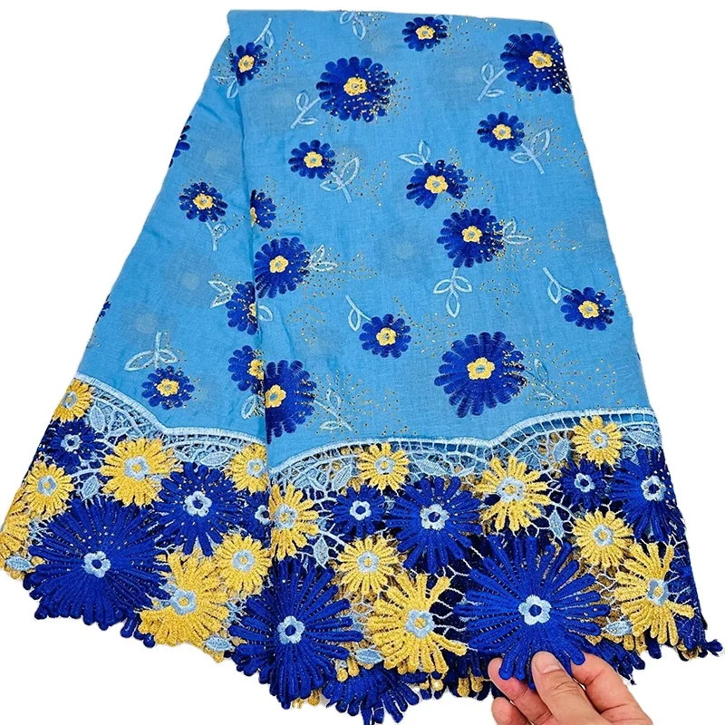 Premium Swiss Cotton Lace Hot Diamond Metrage Cotton Pure Africaine Twill Fabric