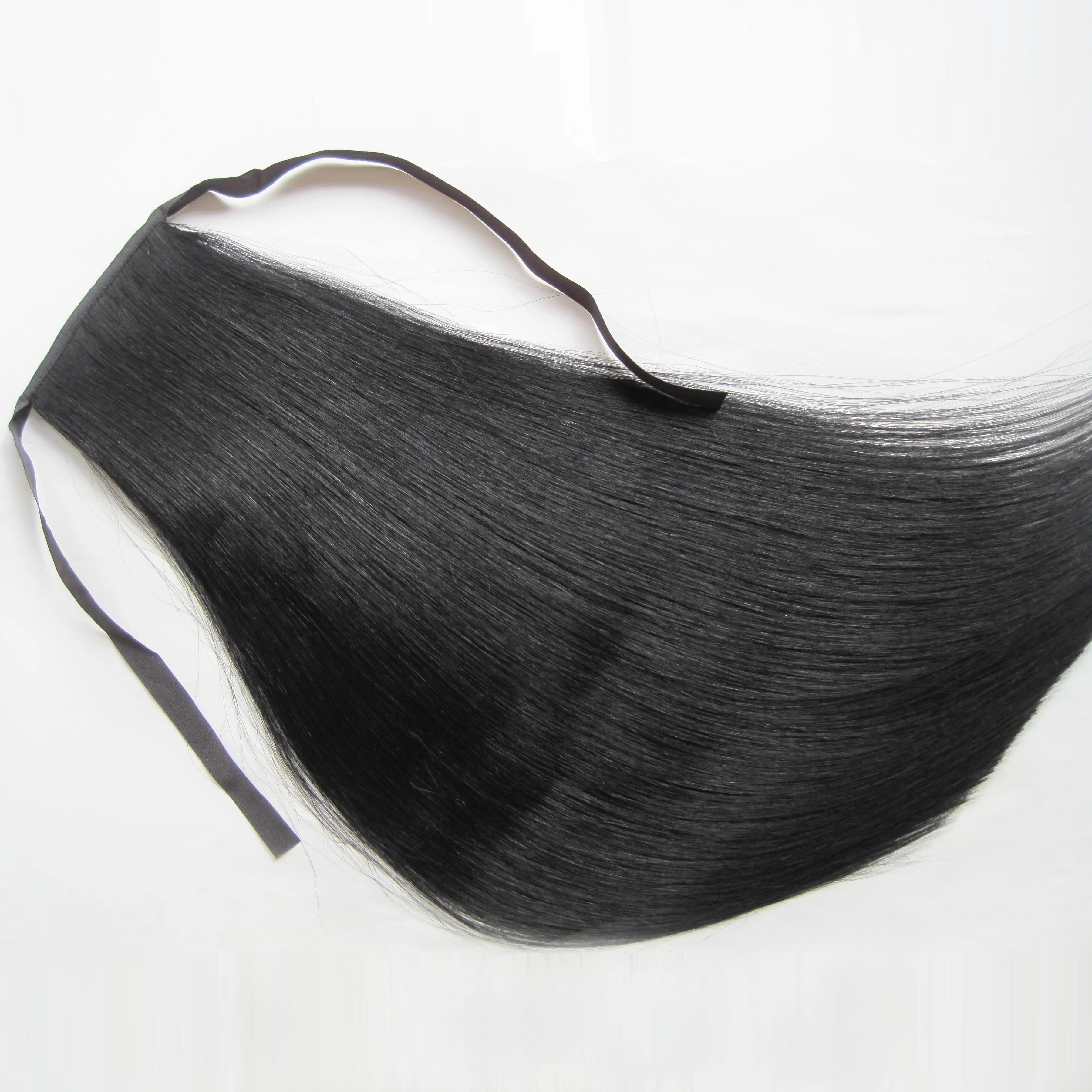  Оптовая продажа лучшее качество натуральные необработанные человеческие волосы для наращивания прямые конского хвоста с Кулиской