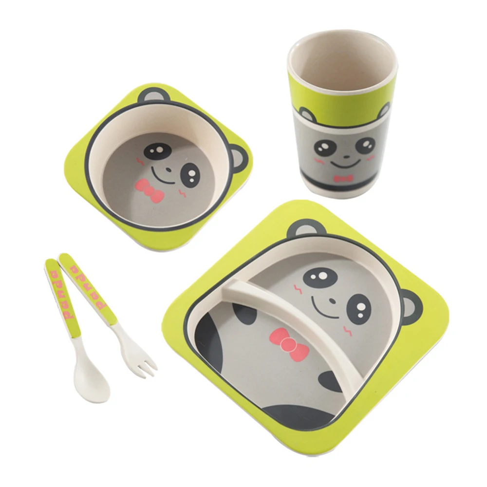 
Gift Tableware Fork Baby Dishes Natural Kids Bamboo Fiber Plate Set With Cup Spoon Plate 
