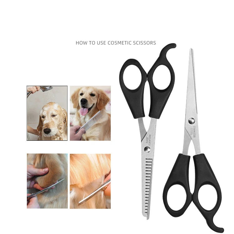 Dog Grooming Dogs Hair Cutter Stainless Steel Shears Straight Thinning Curved Pet Dog Cat Cutting Tools Grooming Scissors Set