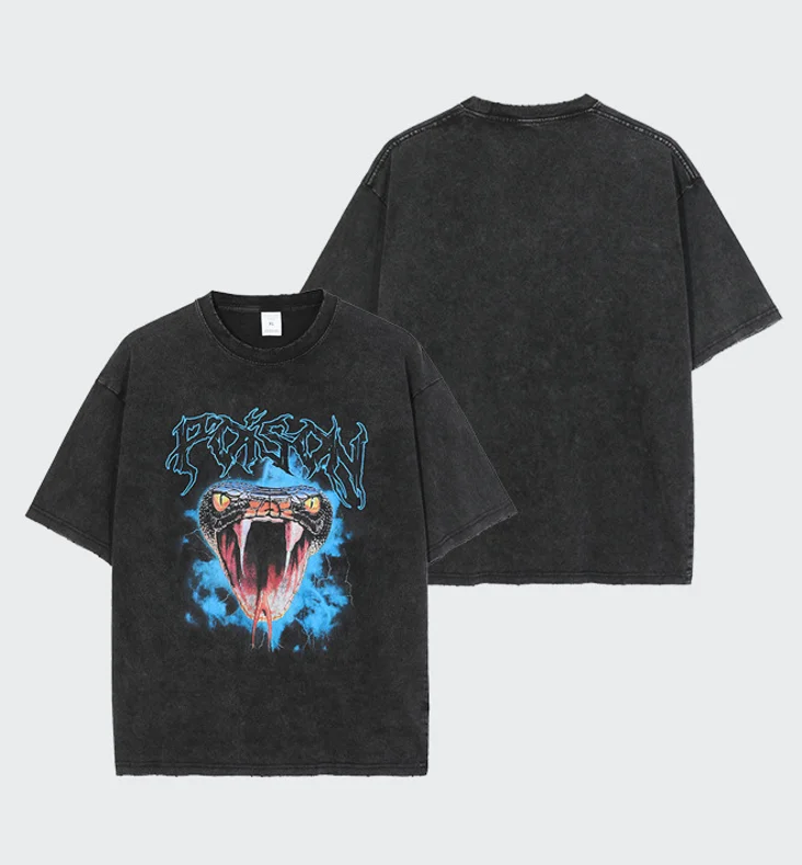 250gsm heavy weight vintage t shirt washed cotton black t-shirts black oversized acid washed Digital printing graphic tshirts