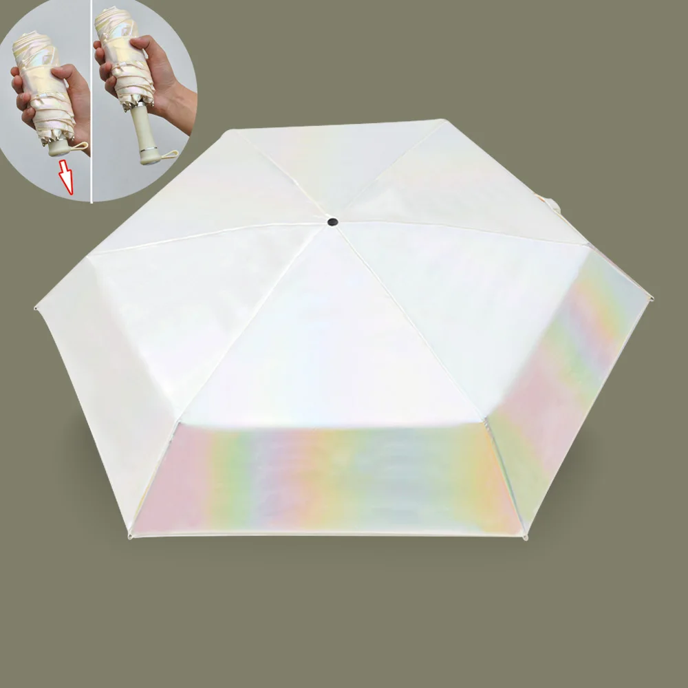 Colorful Heart shape handle Plain color Mini,small umbrellas Pocket 5 Fold Compact Rain and sun Travel Flat umbrellas For Women/