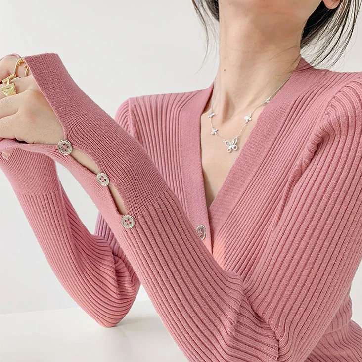 Autumn Sweater Casual Long Sleeve V-neck Pullover Korean Style Knit Tops cardigan Jumpers for Ladies