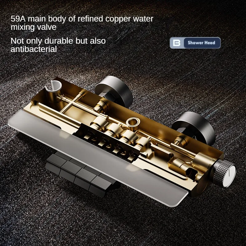 Adjustable Square Thermostatic Bathroom light digital display thermostatic bathroom shower copper faucet pressurized shower set