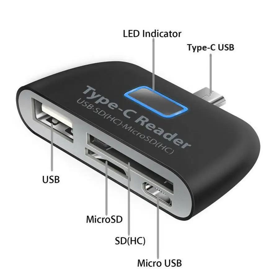 Quality type C to card reader +USB hub adapter 4 in 1 Multi-function Type-C to usb Hub Adapter converter with SD/TF card slot