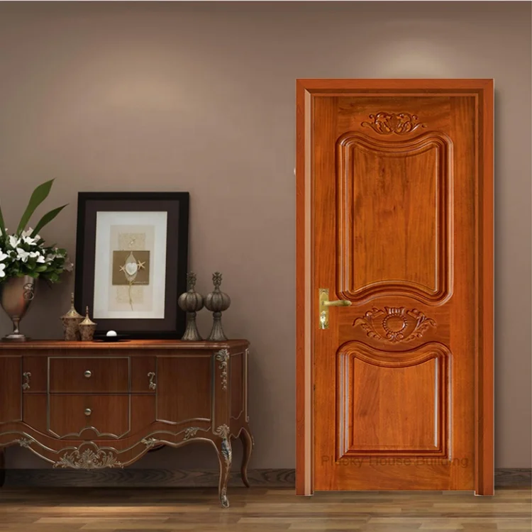 Foshan Factory Interior House Room Single Solid Oak Wooden Door with Frame