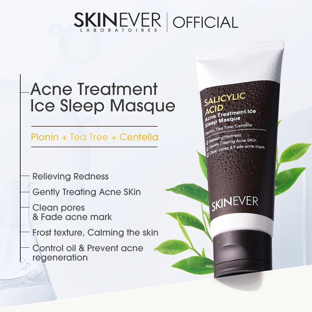 SKINEVER Salicylic Acid Ice Sleep Masque Cream Acne Treatment Face Body Mask Crystal Cleans Pores Fades Acne Marks Relieves