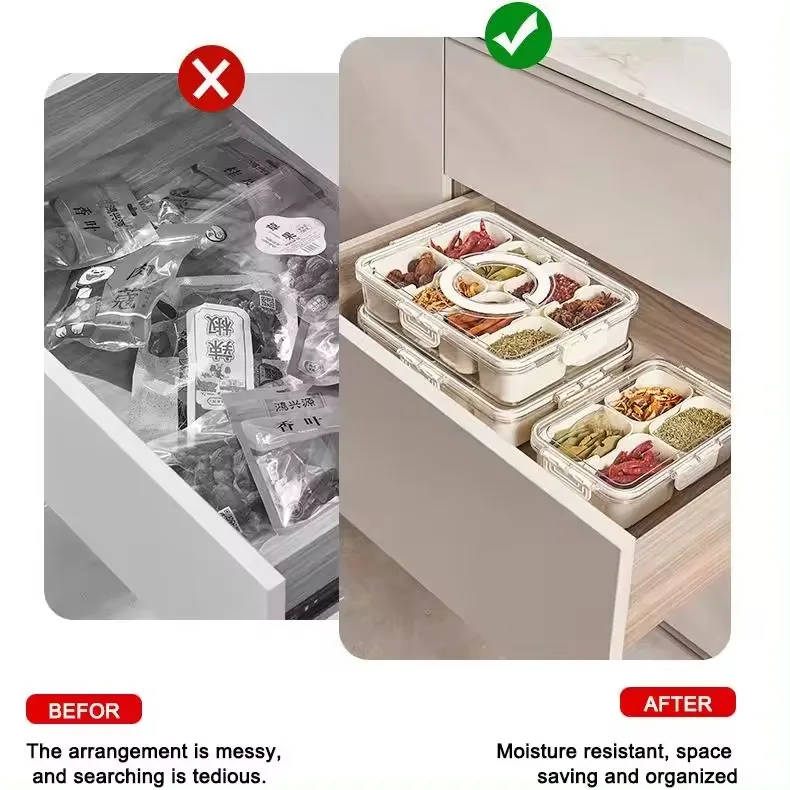 Portable 8 Grid Clear Plastic Snack Box Container Snackle Box Charcuterie Container Divided Serving Tray with Lid and Handle
