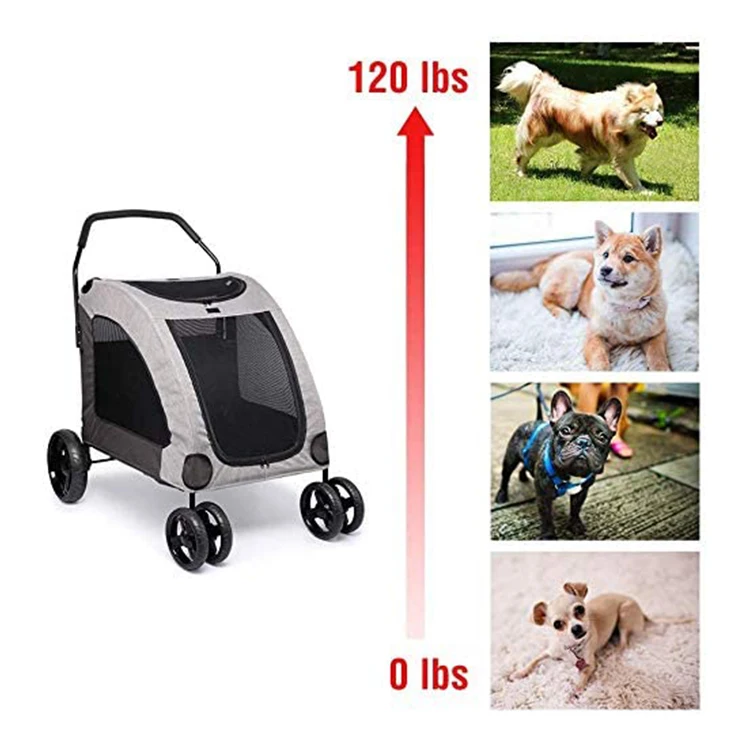 Oxford Cloth Carrier Pet Cart Animal Stroller With 4 Wheel and Storage Space Dog Cart
